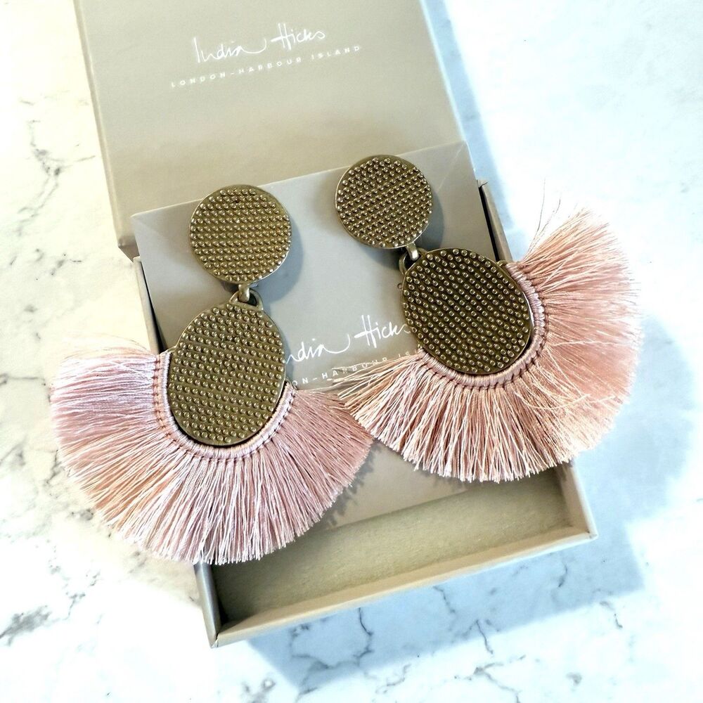 India Hicks Dramatic Earrings Pink Blush Fringe Gold Plated Stunners NWB